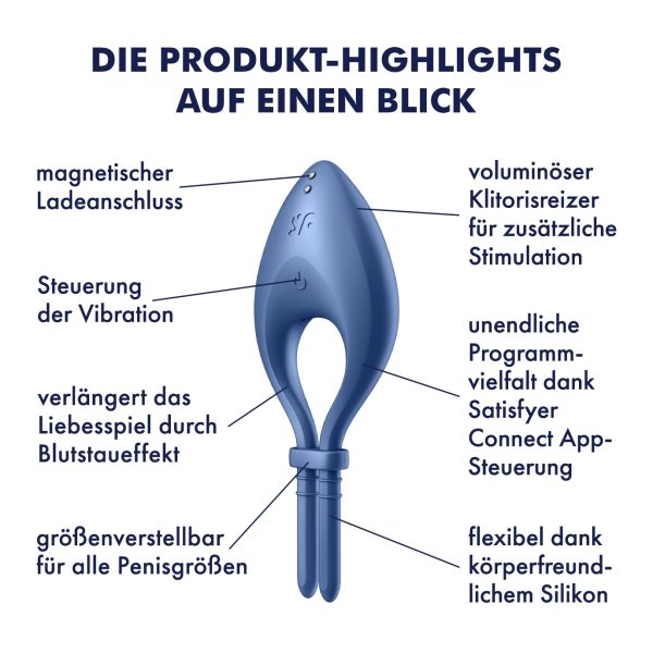 SATISFYER BULLSEYE VIBRACIJSKI PRSTEN S APLIKACIJOM PLAVI